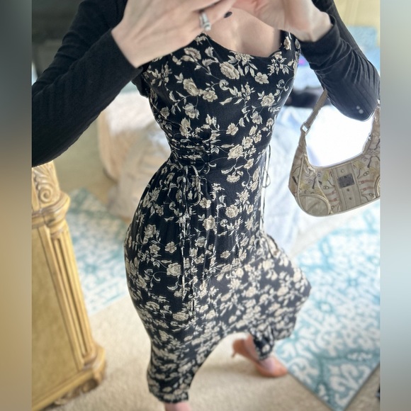 Vintage 90s corset lace up ditsy floral dress - Picture 13 of 15